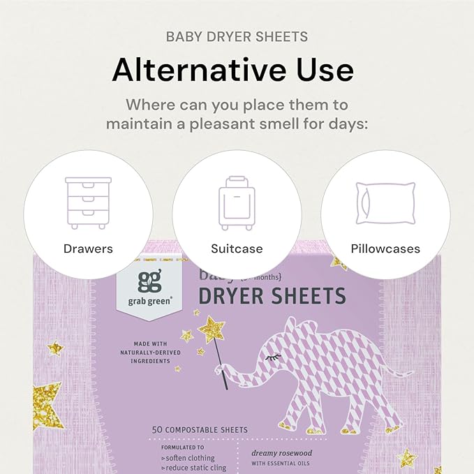 Grab Green Baby Laundry Dryer Sheets, 160 Sheets, Dreamy Rosewood Scent - Image 5