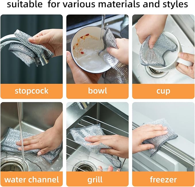 5Pcs Non Scratch Wire Dishcloth, Steel Metal Wire Cloth Mesh Miracle Cleaning - Image 7