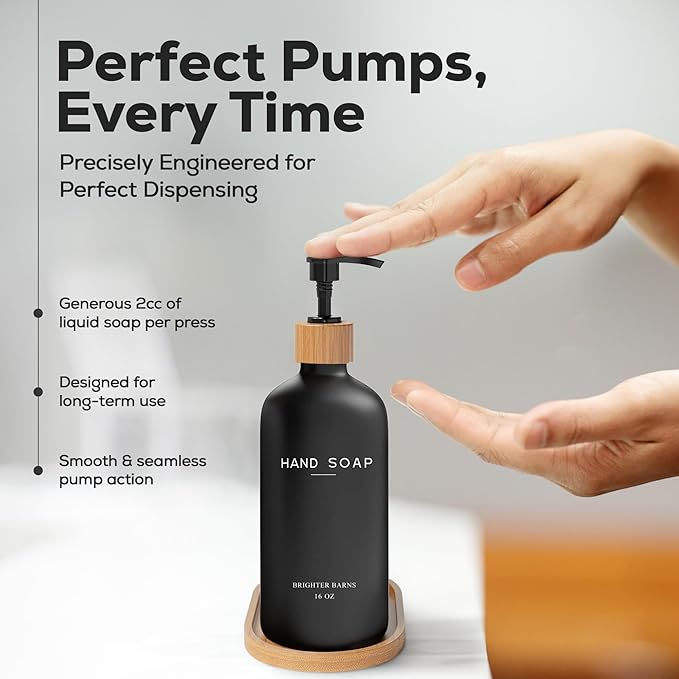 Black Glass Hand Soap Dispenser Bathroom Set by Brighter Barns - Image 4