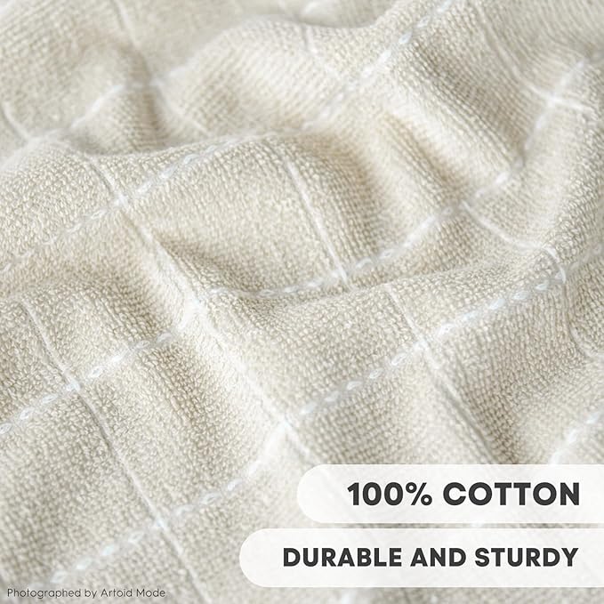 Artoid Mode Checkered Designed Cotton Beige Grey Terry Kitchen Dish Cloths - Image 3