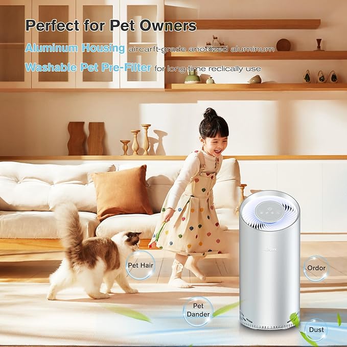 Aluminum Housing Air Purifiers for Home Bedroom Cover 1375ft². Washable - Image 5