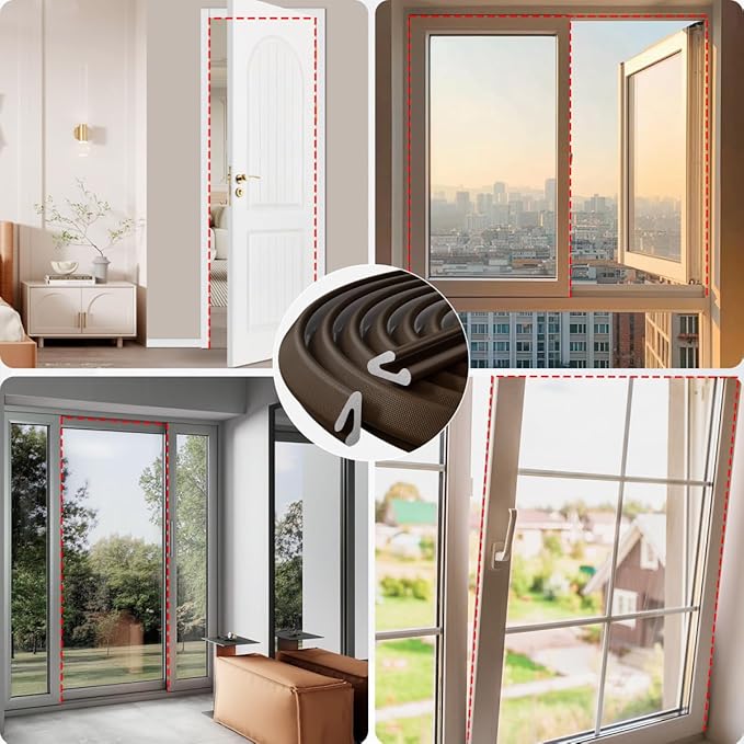 V Shape Foam Weather Stripping Door Frame Seal Strip 19.7FT Brown, Draft Stopper - Image 8