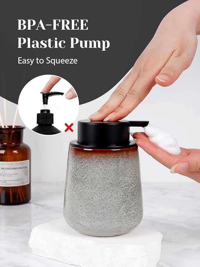 INGOFIN Ceramic Foaming Soap Dispenser -12oz Foam Hand Soap Dispenser Bathroom - Image 4