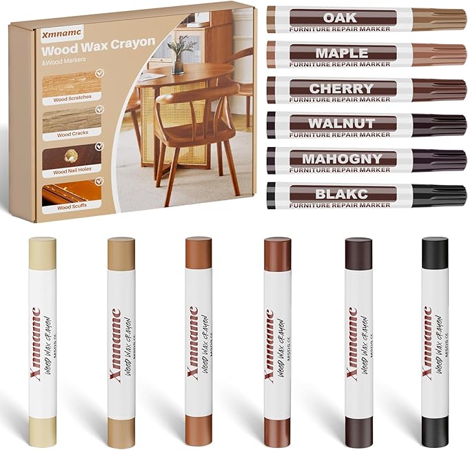 Wood Filler Sticks, 12 Colors Wood Wax Crayons Furniture Markers Touch Up by Xmnamc