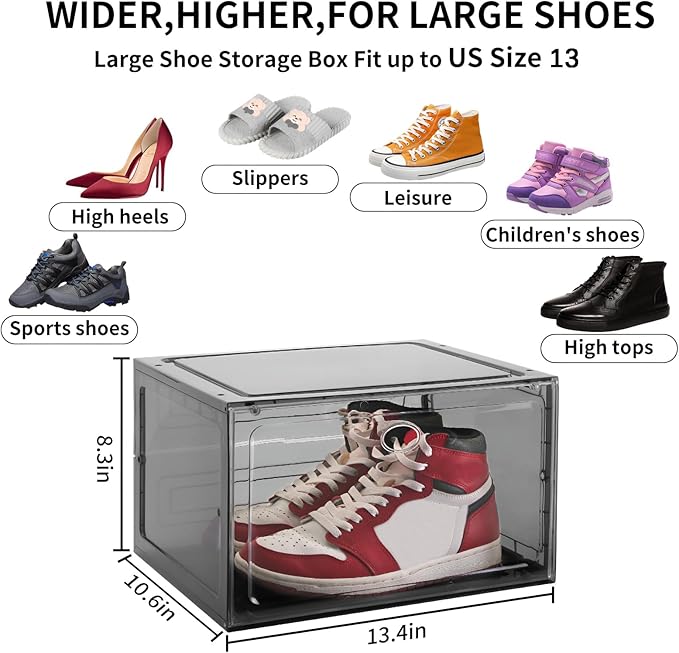 Large Shoe Boxes Clear Plastic Stackable, 8 Pack Drop Side Shoe Storage Boxes - Image 2