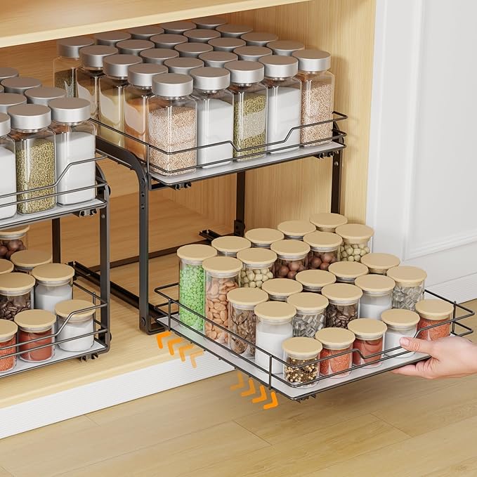 Spice Rack Organizer for Cabinet, 2 Tier Pull Out Spice Rack – Heavy Duty Metal - Image 5