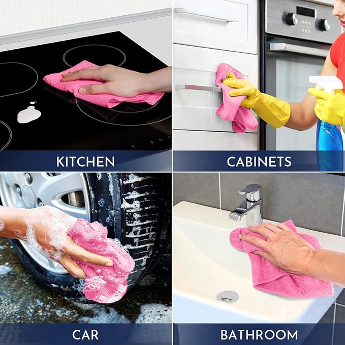 GLIMGLINT Pink Microfiber Cleaning Cloth, 12 Pack Cleaning Towels - Image 7