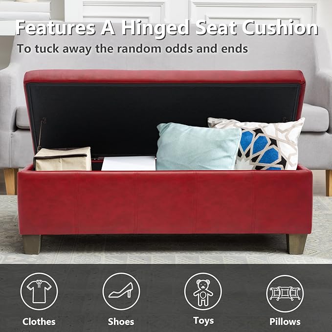 Faux Leather Ottoman with Storage, Rectangular Extra Long Storage Bench - Image 5