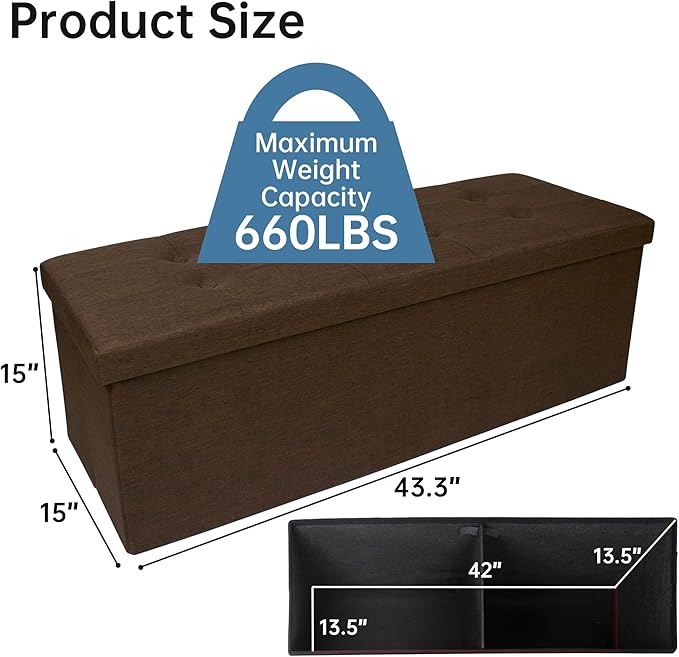 GLAXYFUR 43 Inches Folding Storage Ottoman Bench, Storage Chest, Footrest - Image 3