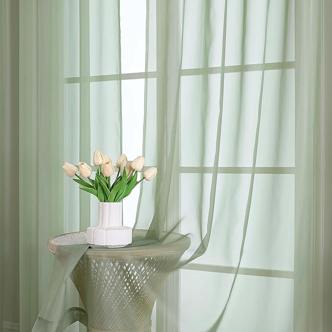 Chyhomenyc Sage Green Sheer Curtains 96 Inches Long 2 Panels, Light Filtering - Image 7
