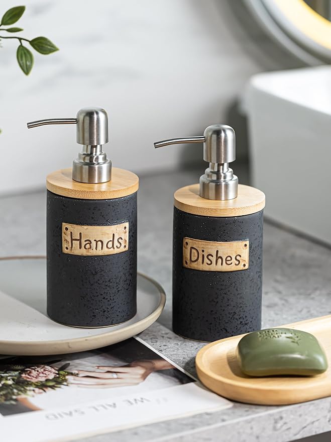 Kitchen Soap Dispenser Set, Ceramic Hand and Dish Soap Dispenser - Image 4