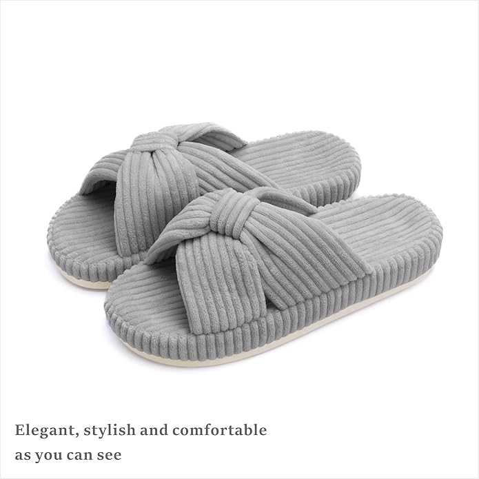 Chantomoo Slippers for Women Memory Foam House Bedroom Corduroy Bow Crossbands - Image 6