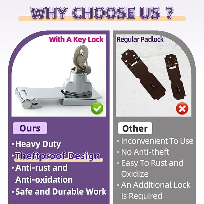 Alise Keyed Hasp Lock, 3 Inch Safety Packlock Clasp Hasp Lock Latch - Image 8