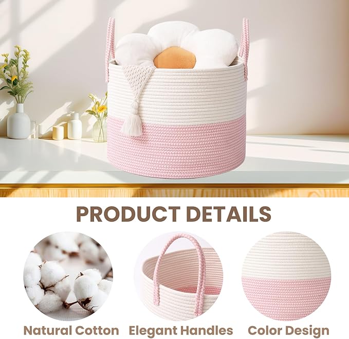 Woven Blanket Basket, 65L Large Rope Storage Bin - Image 3