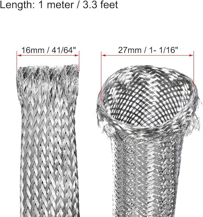 uxcell 3.3Ft - 41/64 Inch 304 Stainless Steel Sleeving Expandable Hose Cover - Image 2