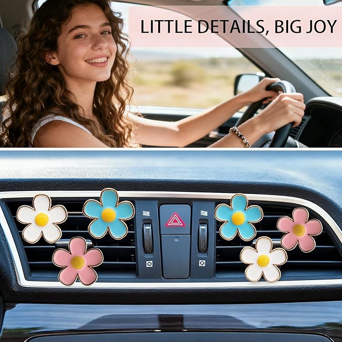 6pcs Flowers Car Air Freshener Vent Clips, 3cm/2.7cm Refillable Daisy Decor - Image 4