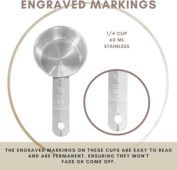 1/4 Cup Stainless Steel Measuring Cup | Sturdy Metal 60 ml | 60 cc | 2 oz | - Image 5