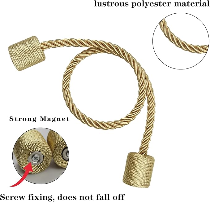 6 Pack Gold Strong Magnetic Curtain Tiebacks Outdoor Elegant Decorative Tie - Image 3