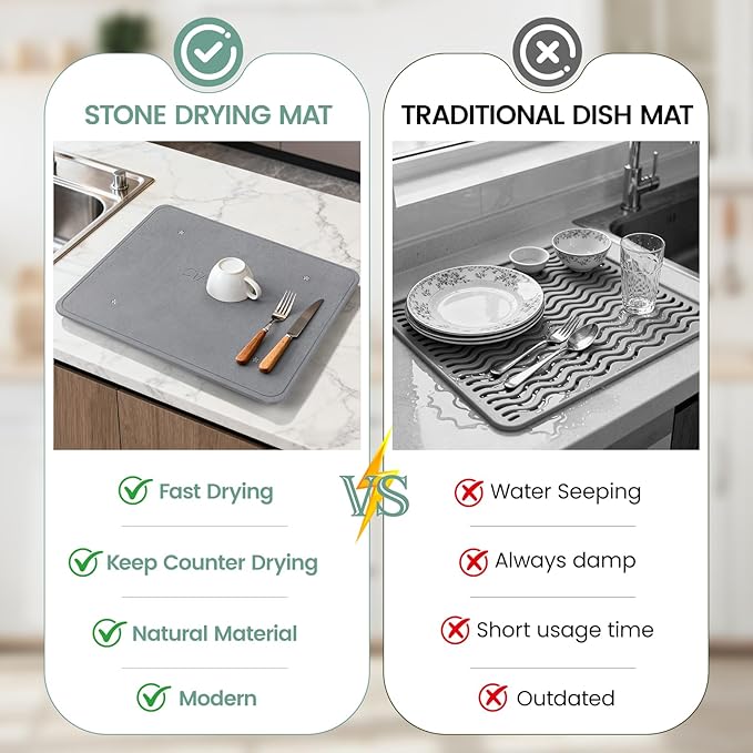 Large Stone Dish Drying Mats for Kitchen Counter, Super Absorbent Fast Drying - Image 5