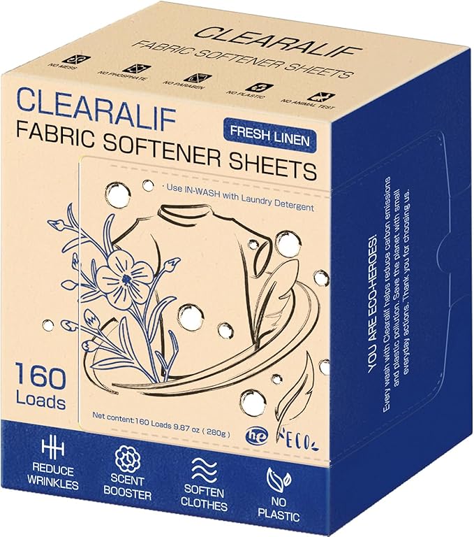 CLEARALIF laundry Fabric Softener Sheets, Fresh Linen Scent, 160 Loads by CLEARALIF
