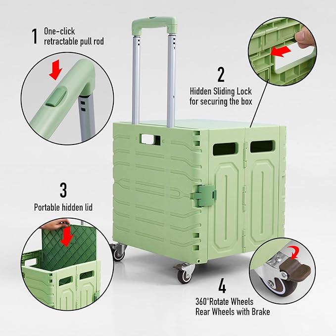 Folding Utility Cart Portable Rolling Crate Handcart Foldable Shopping Trolley - Image 3
