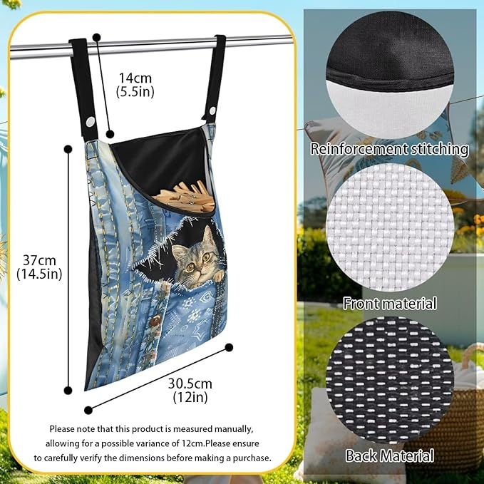 Cat Pin Bag with Hanging Rope, Laundry Hanging Bag, Fits Clothes Lines - Image 7