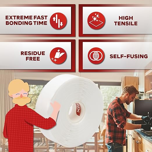 XFasten Self Fusing Silicone Tape Waterproof White – 1" x 36 Feet, Self - Image 3