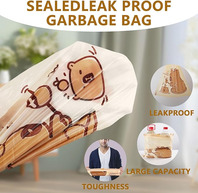 VOK 4 Gallon Trash Bags with Capybara Printed, Drawstring Small Garbage Bags - Image 5