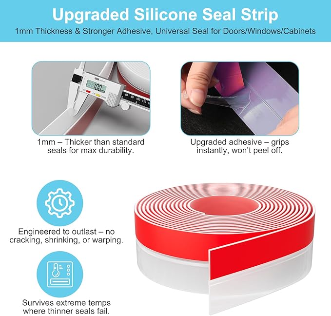 Heavy-Duty 20 ft x 1 in Weather Stripping, Door Draft Stopper Silicone Seal - Image 3