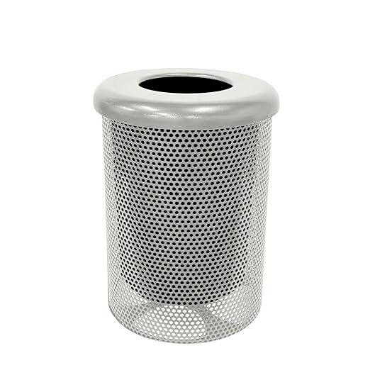 COATEDOUTDOORFURNITURE RFT-P-TXTGRY Heavy Duty Round Trash Receptacle by CoatedOutdoorFurniture