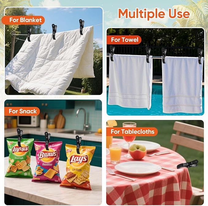 10 Pack Metal Beach Towel Clips, Large Beach Chair Clips - Image 7