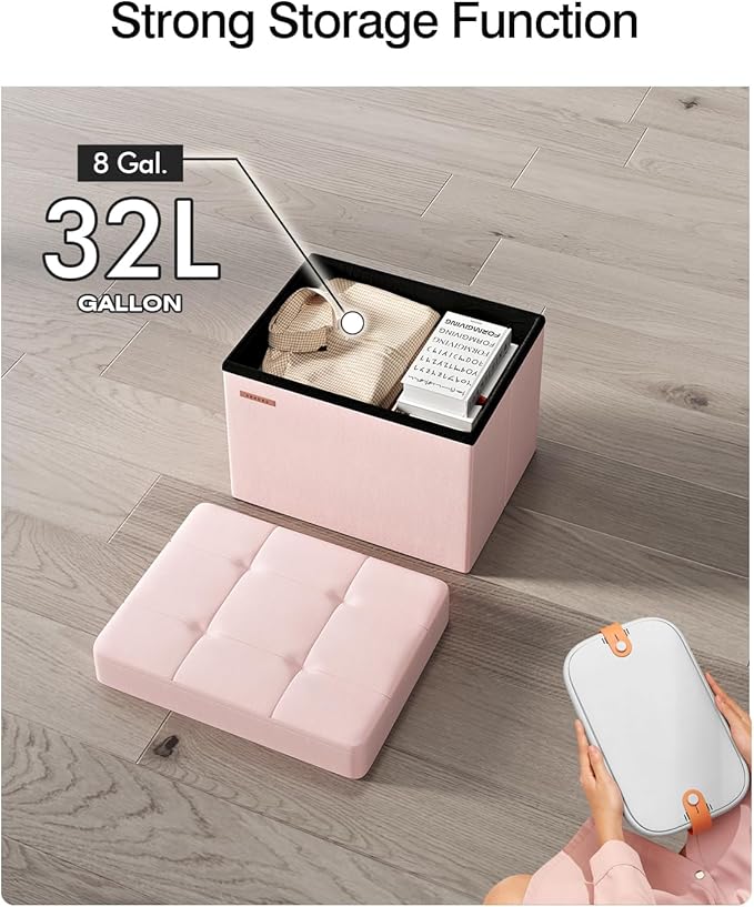 Folding Storage Ottoman, Velvet Storage Bench, Foot Stool, - Image 5