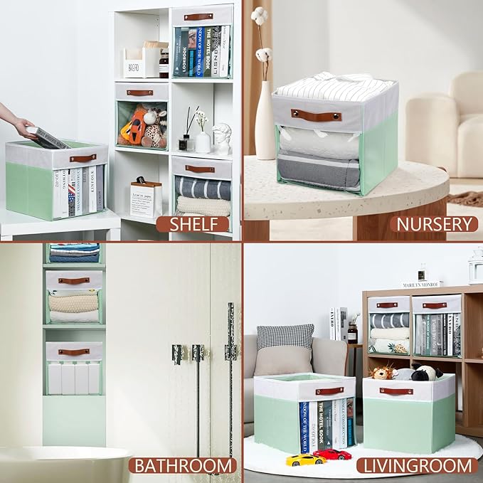 HNZIGE 13x15x13 Cube Storage Bins, 4 Pack Fabric Clear Organizer - Image 6