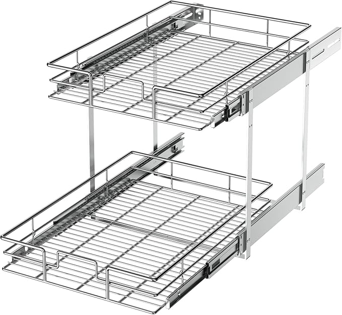 LOVMOR 2 Tier Individual Pull Out Cabinet Organizer 12½" W x 21½" D, Slide Out by LOVMOR