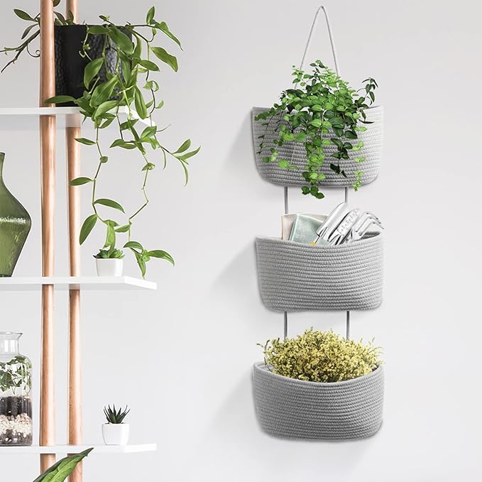 TeoKJ Over the Door Organizer, 3-Tier Woven Cotton Hanging Kitchen Baskets - Image 5