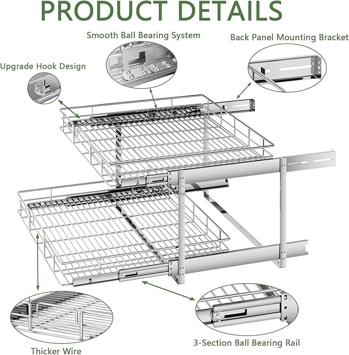 2 Tier Individual Pull Out Cabinet Organizer 28½" W x 21½" D, Heavy Duty - Image 7