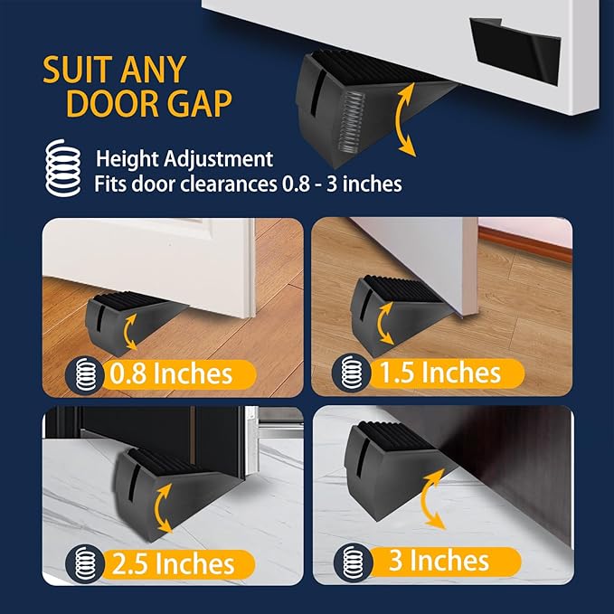 Heavy Duty Door Stopper Adjustable Spring Large Stoppers Wedge, Tall up to 3 - Image 2