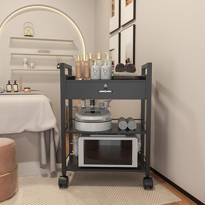 Paddie Salon Trolley Cart, Salon Tray Wooden Mobile Utility Cabinet - Image 2