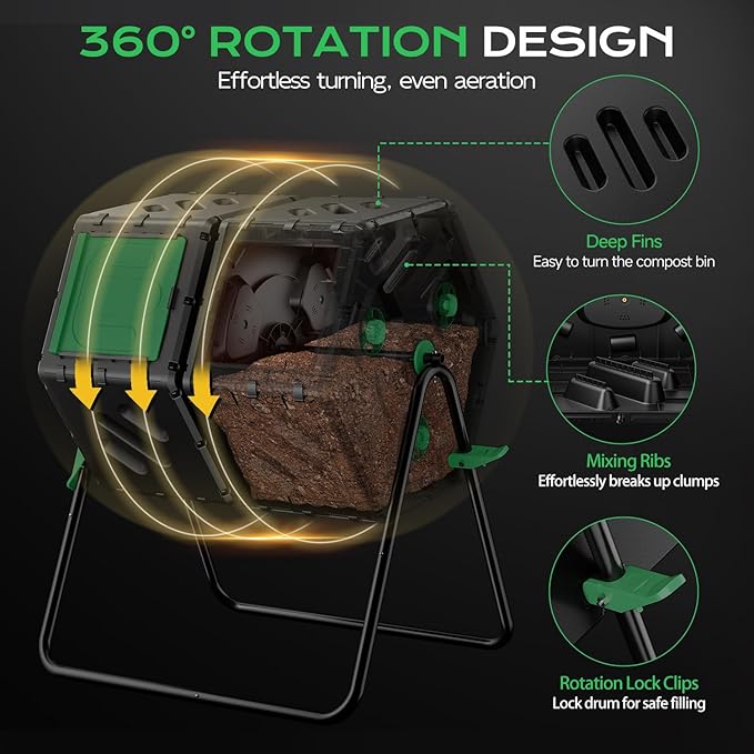 Compost Tumbler 45 Gallon/170L, Easy-Assemble Dual Chamber Compost Bin Outdoor - Image 4