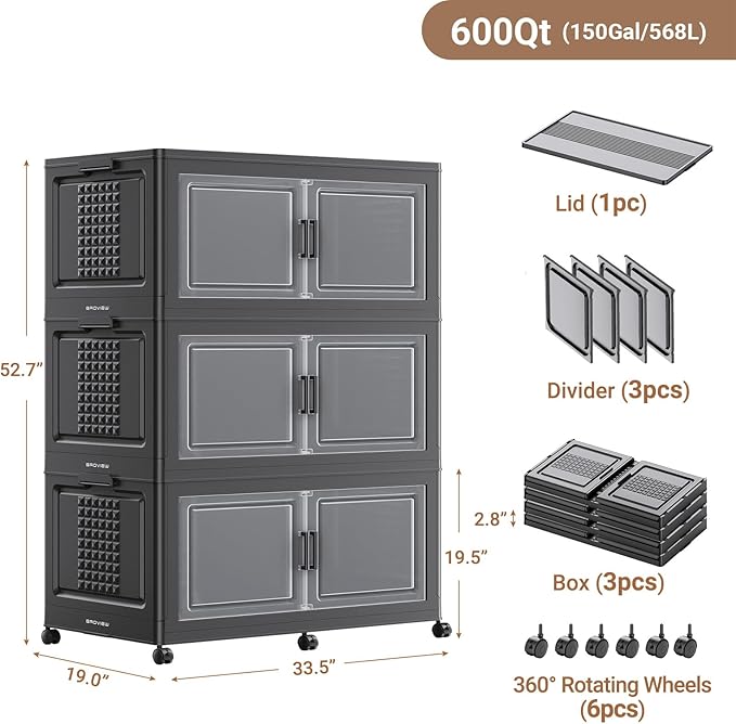 BROVIEW 52.7"H 150Gal Plastic Storage Bins - Image 2
