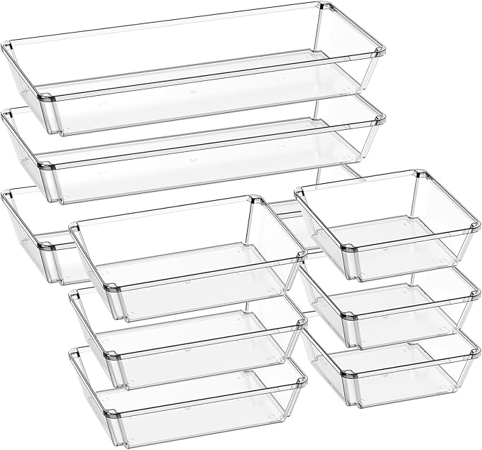 9 Pack Large Clear Plastic Drawer Organizer Trays, Desk Drawer Organizers and by JOLLYIN
