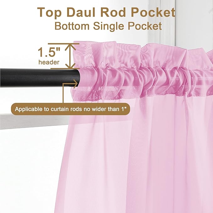 Chyhomenyc Pink Sheer Curtains 30 inch Length 2 Panels, Light Filtering Voile - Image 5