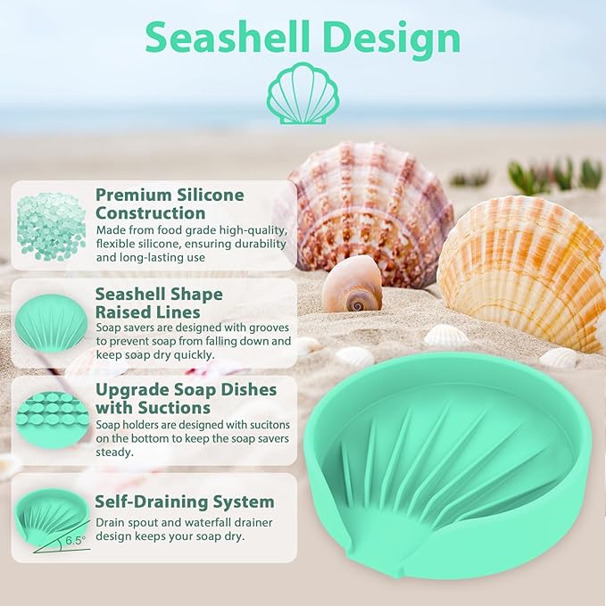 Self Draining Soap Dish, Silicone Suction Cup Soap Holder Tray Savers Container - Image 2