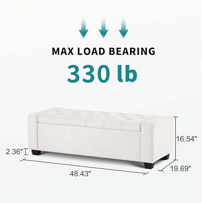 48" Ottoman with Storage, Upholstered Entryway Bench with Seating - Image 2