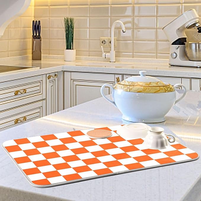 Burnt Orange Chessboard Dish Drying Mat - Image 6