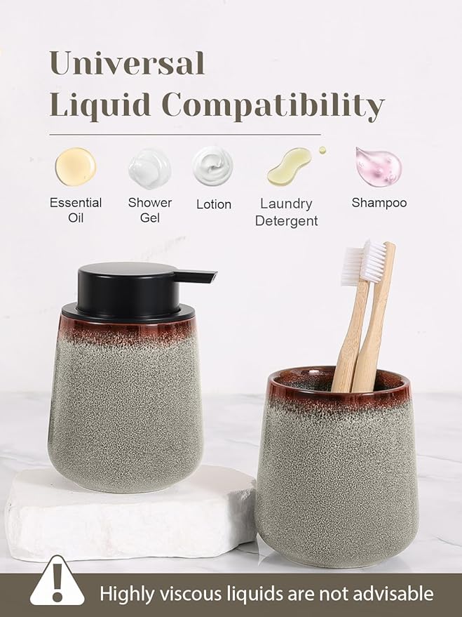 INGOFIN Ceramic Lotion Dispenser - 12 oz Refillable Hand Soap Dispenser Bathroom - Image 8