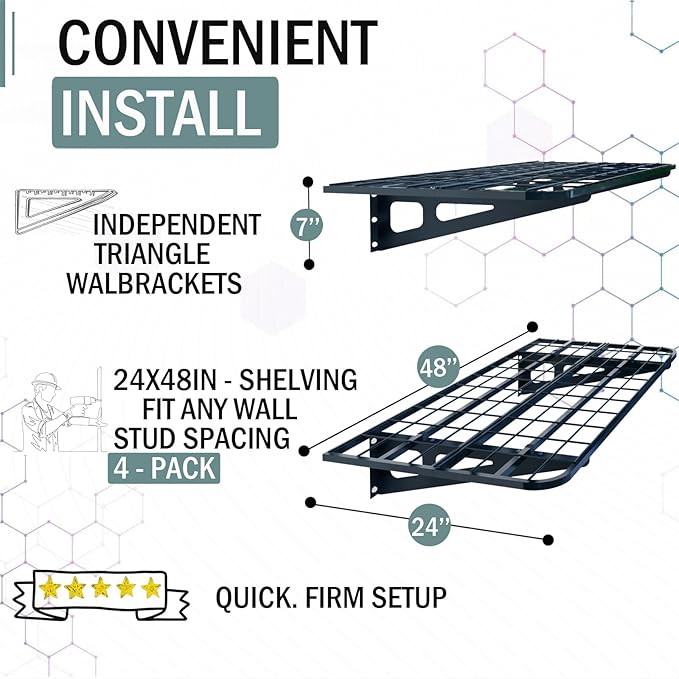 4-Pack 2x4ft Garage Wall Shelving, 4 Shelf Total 16 ft Garage Shelving Wall - Image 4