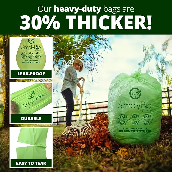Simply Bio 30-33 Gallon Compostable Trash Bags Liners Flat-Top, Heavy Duty - Image 5