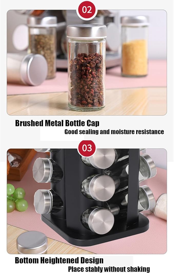 Spice Rack, Rotating Countertop Spice Rack Organizer, 16 Jars, Stainless Steel - Image 5