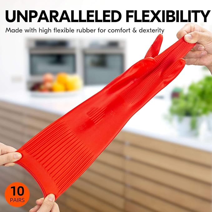 Vgo... 10-Pairs Reusable Household Gloves, Long Sleeve, Thick Latex - Image 3